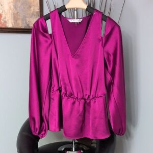 Trina Turk Satin Milky Way Blouse in Rich Purple